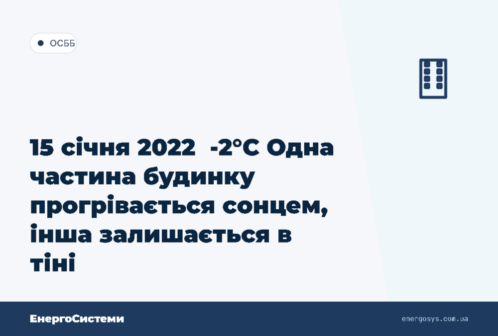 15 січня 2022 ️ -2°C Одна частина будинку прогрівається сонцем, інша залишається в тіні